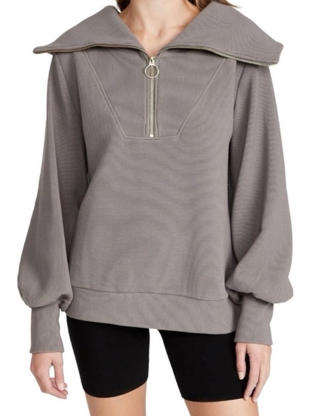 Varley Women’s Vine Half Zip Pullover Sweater Gold Zipper Gray Size S Flaw